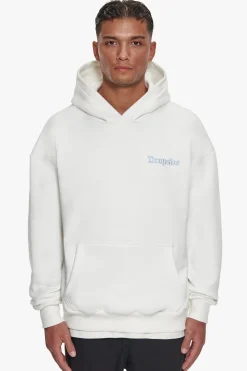 HEAVY BACKLOGO HOODIE WASHED WHITE / BABY BLUE