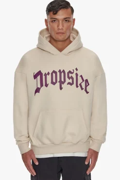 HEAVY FRONT LOGO HOODIE COCONUT MILK / GRAPE