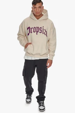HEAVY FRONT LOGO HOODIE COCONUT MILK / GRAPE