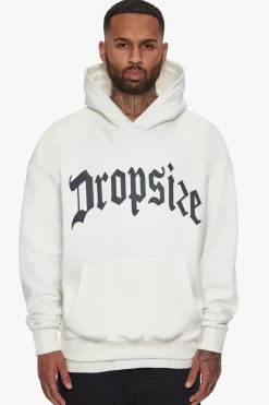 HEAVY FRONT LOGO HOODIE CREAM / GREY