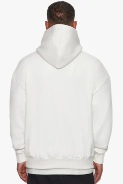 HEAVY FRONT LOGO HOODIE CREAM / GREY