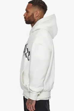 HEAVY FRONT LOGO HOODIE CREAM / GREY