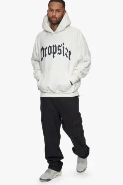 HEAVY FRONT LOGO HOODIE CREAM / GREY