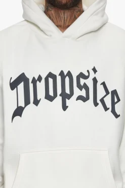 HEAVY FRONT LOGO HOODIE CREAM / GREY