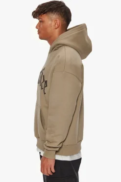 HEAVY FRONT LOGO HOODIE WEATHERED TEAK / CHOCOLATE