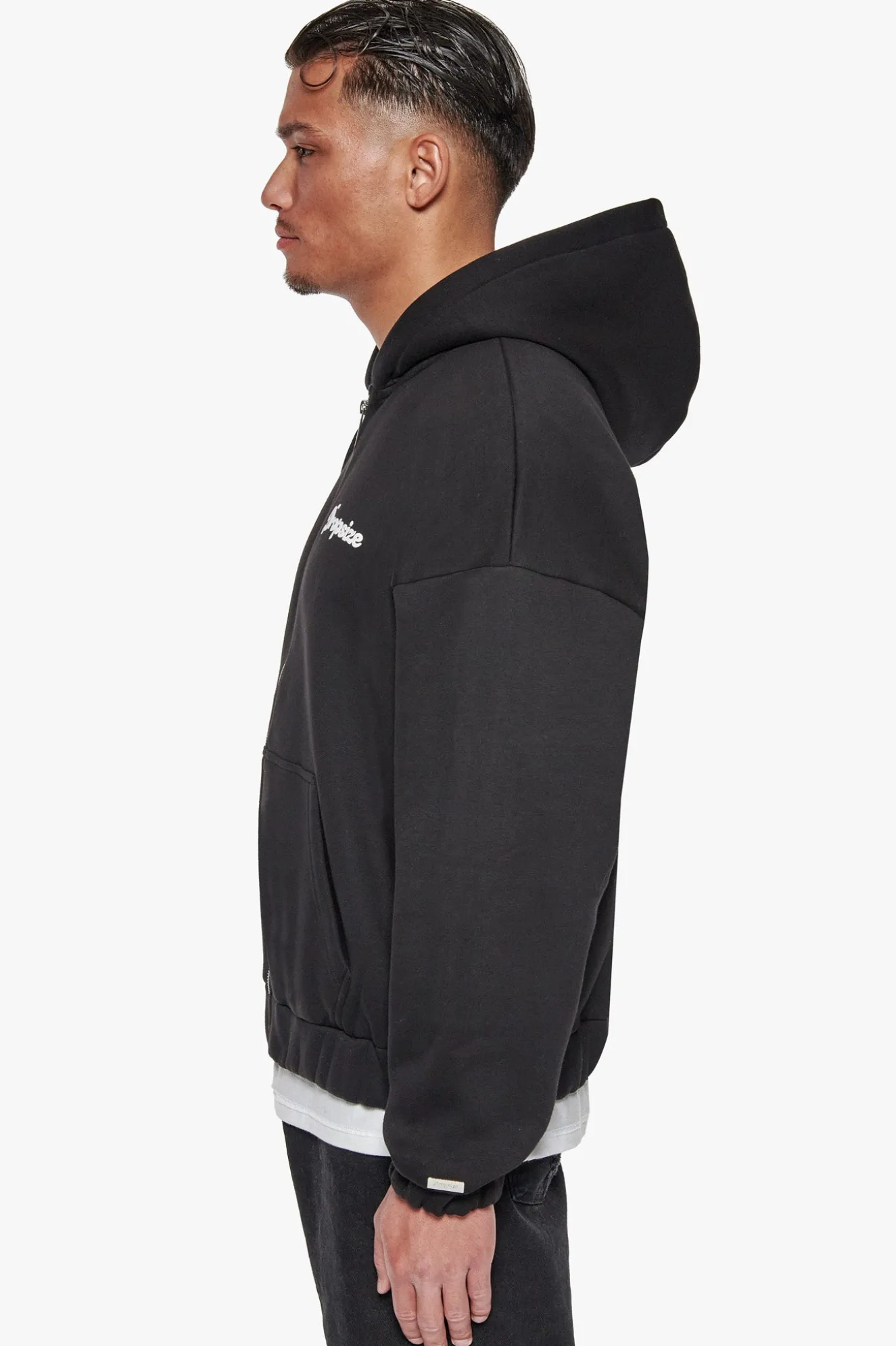 HEAVY GROW RIGHT ZIP HOODIE BLACK