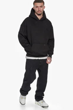 HEAVY OVERSIZE ALLOVER EMBO HOODIE BLACK