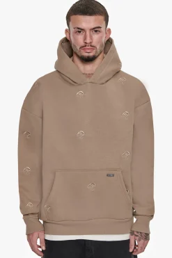 HEAVY OVERSIZE ALLOVER EMBO HOODIE SILVER MINK