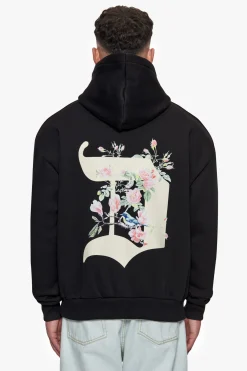 HEAVY OVERSIZE BIRD & ROSES HOODIE BLACK