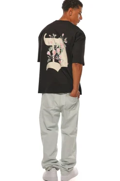 HEAVY OVERSIZE BIRD & ROSES T-SHIRT BLACK