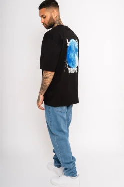 HEAVY OVERSIZE BLUE MOON DESIGN T-SHIRT BLACK
