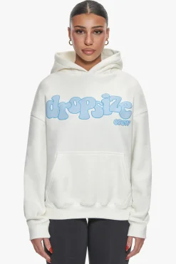 HEAVY OVERSIZE BLUE PUFFER PRINT HOODIE CREAM WHITE