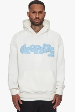 HEAVY OVERSIZE BLUE PUFFER PRINT HOODIE CREAM WHITE