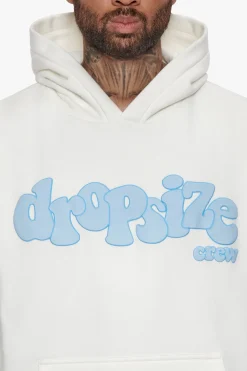 HEAVY OVERSIZE BLUE PUFFER PRINT HOODIE CREAM WHITE