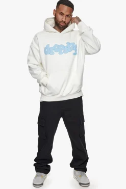 HEAVY OVERSIZE BLUE PUFFER PRINT HOODIE CREAM WHITE