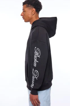 HEAVY OVERSIZE BROKEN DREAMS SLEEVE HOODIE BLACK