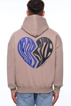 HEAVY OVERSIZE BROKEN HEART HOODIE SIMPLY TAUPE