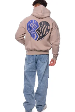 HEAVY OVERSIZE BROKEN HEART HOODIE SIMPLY TAUPE