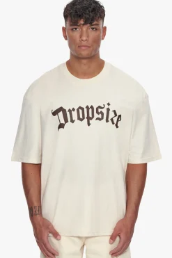HEAVY OVERSIZE BROWN LOGO PUFFER PRINT T-SHIRT COCONUT MILK