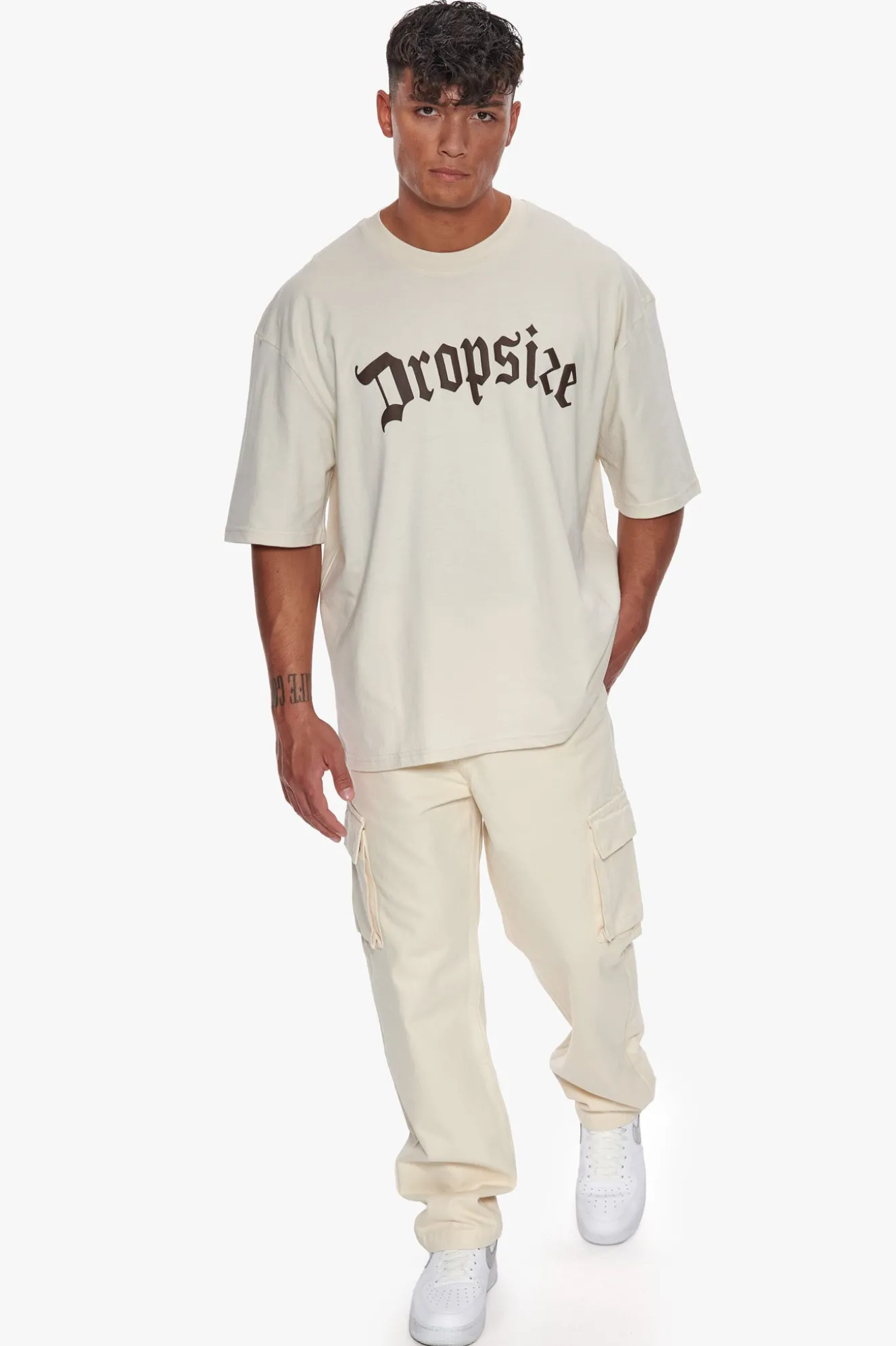 HEAVY OVERSIZE BROWN LOGO PUFFER PRINT T-SHIRT COCONUT MILK