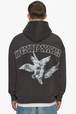 HEAVY OVERSIZE CARESS DOVES V2 HOODIE WASHED BLACK