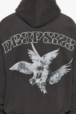 HEAVY OVERSIZE CARESS DOVES V2 HOODIE WASHED BLACK