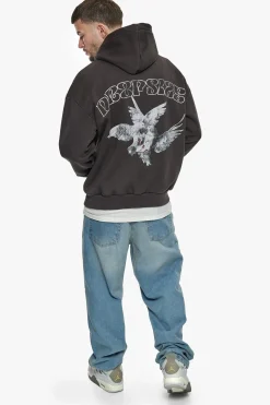 HEAVY OVERSIZE CARESS DOVES V2 HOODIE WASHED BLACK