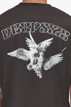 HEAVY OVERSIZE CARESS DOVES T-SHIRT WASHED BLACK