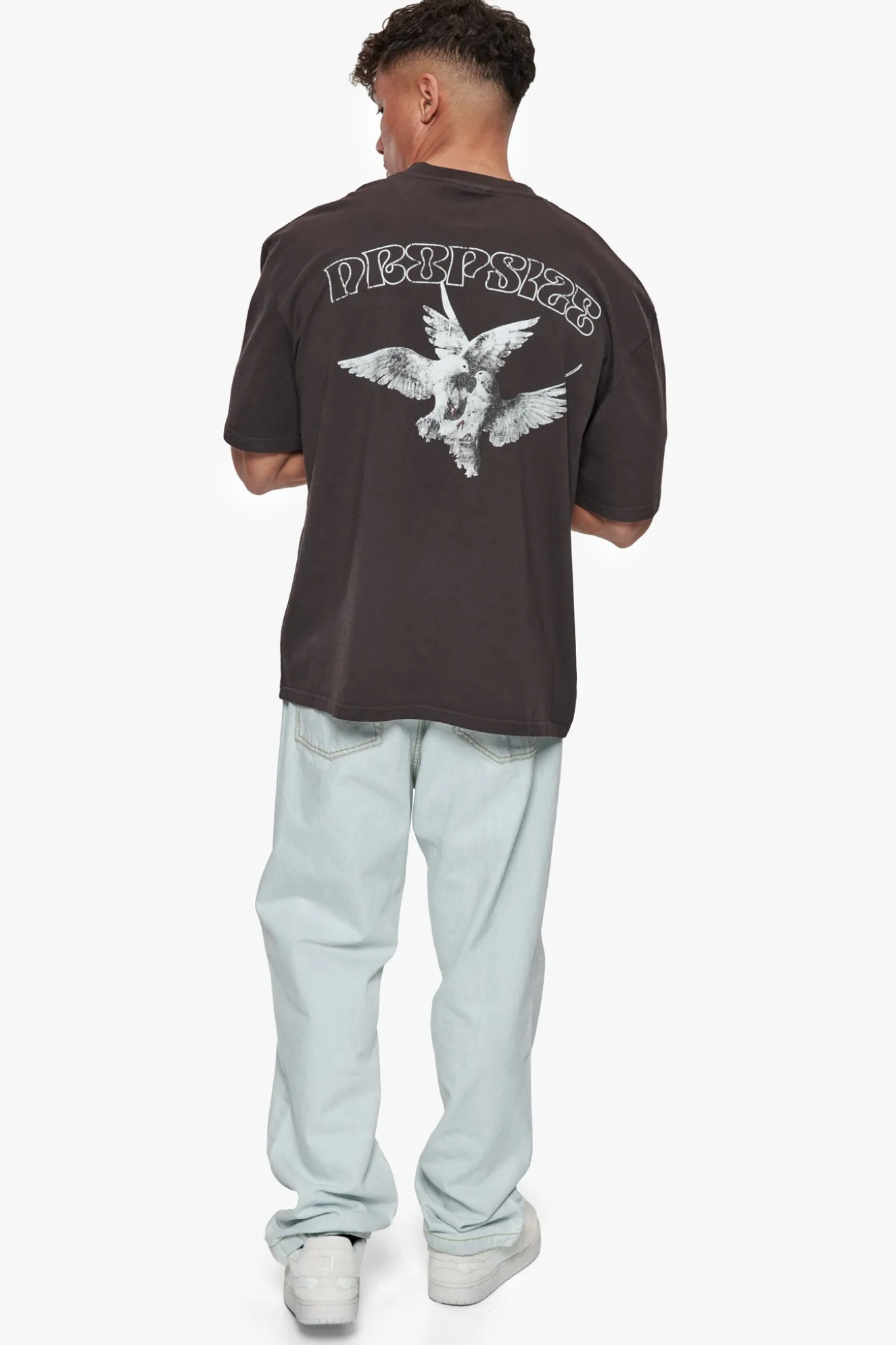 HEAVY OVERSIZE CARESS DOVES T-SHIRT WASHED BLACK
