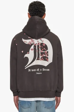 HEAVY OVERSIZE CHERRY FLOWERS HOODIE WASHED BLACK