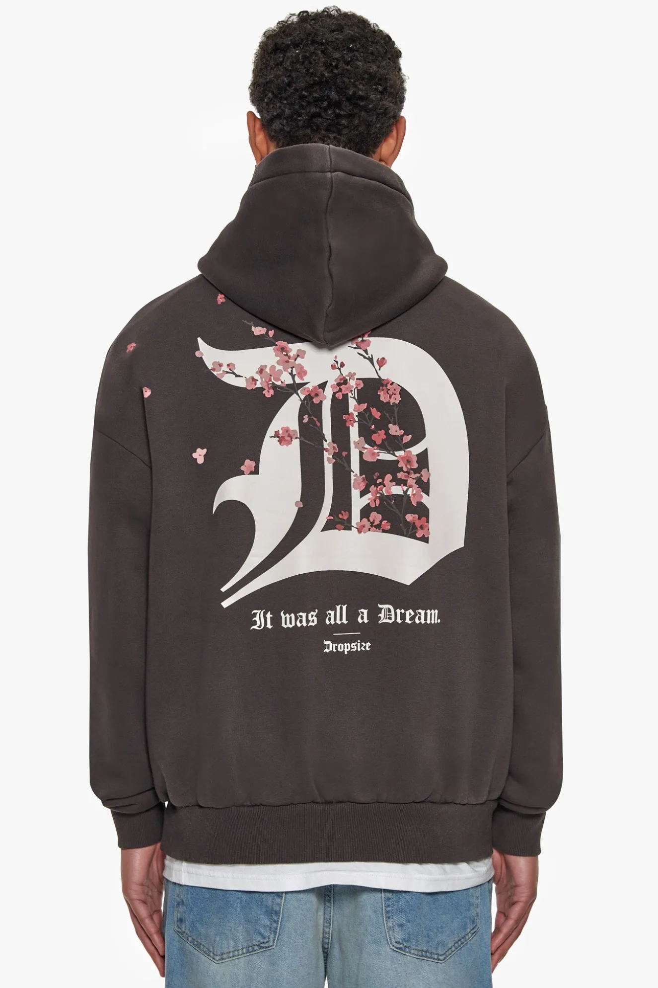 HEAVY OVERSIZE CHERRY FLOWERS HOODIE WASHED BLACK