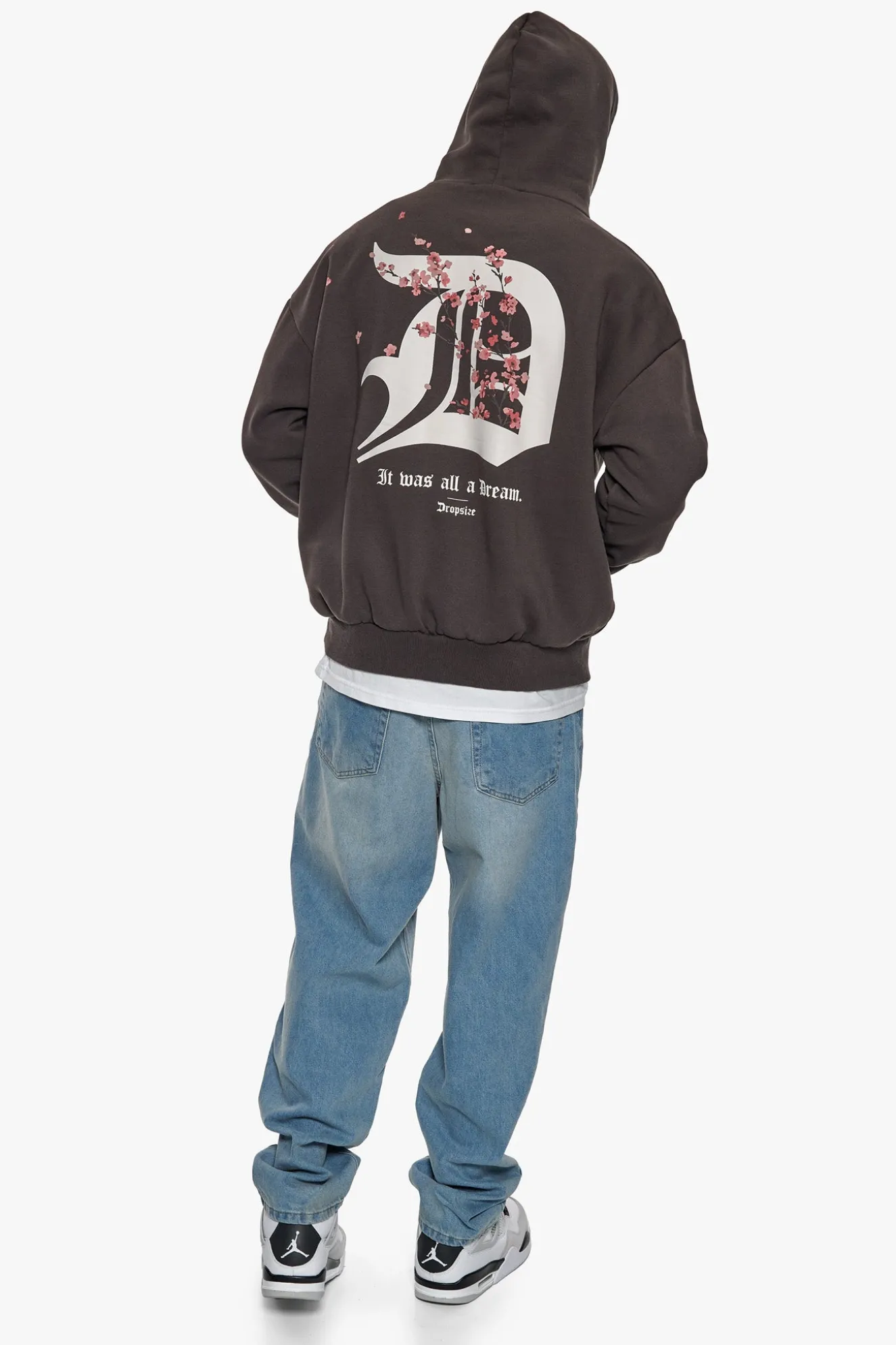 HEAVY OVERSIZE CHERRY FLOWERS HOODIE WASHED BLACK