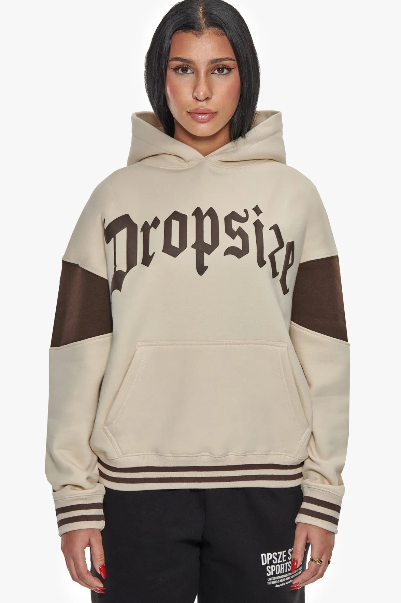 HEAVY OVERSIZE COLOR SLEEVE HOODIE COCONUT MILK / CHOCOLATE BROWN