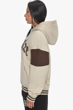 HEAVY OVERSIZE COLOR SLEEVE HOODIE COCONUT MILK / CHOCOLATE BROWN