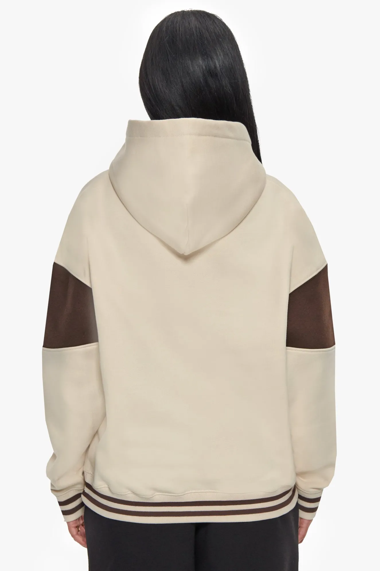 HEAVY OVERSIZE COLOR SLEEVE HOODIE COCONUT MILK / CHOCOLATE BROWN