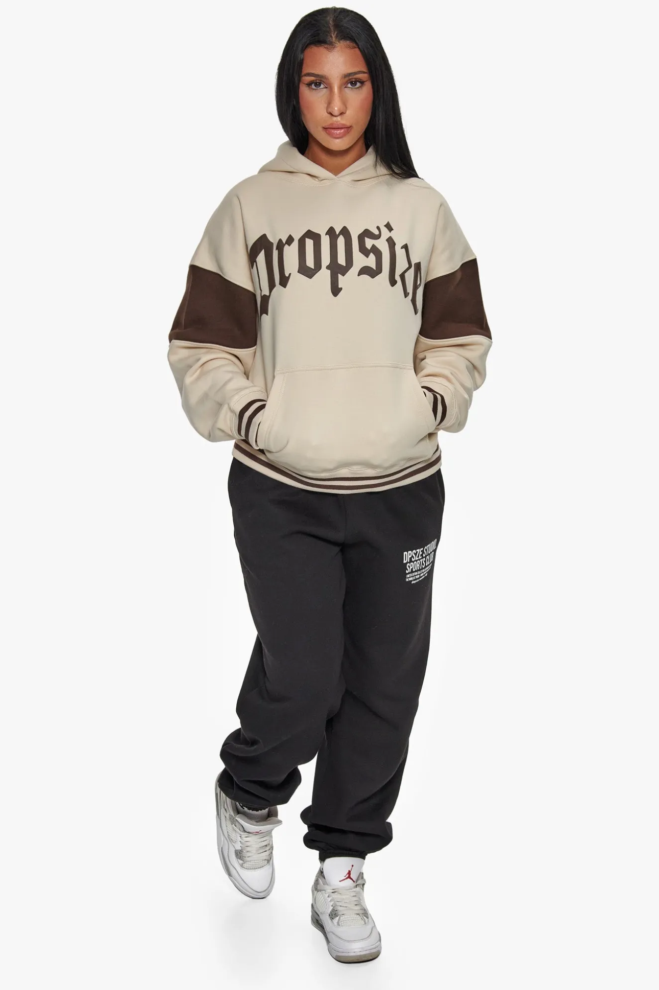 HEAVY OVERSIZE COLOR SLEEVE HOODIE COCONUT MILK / CHOCOLATE BROWN