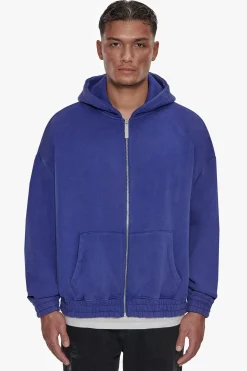 HEAVY OVERSIZE CORD ZIP HOODIE WASHED BLUE