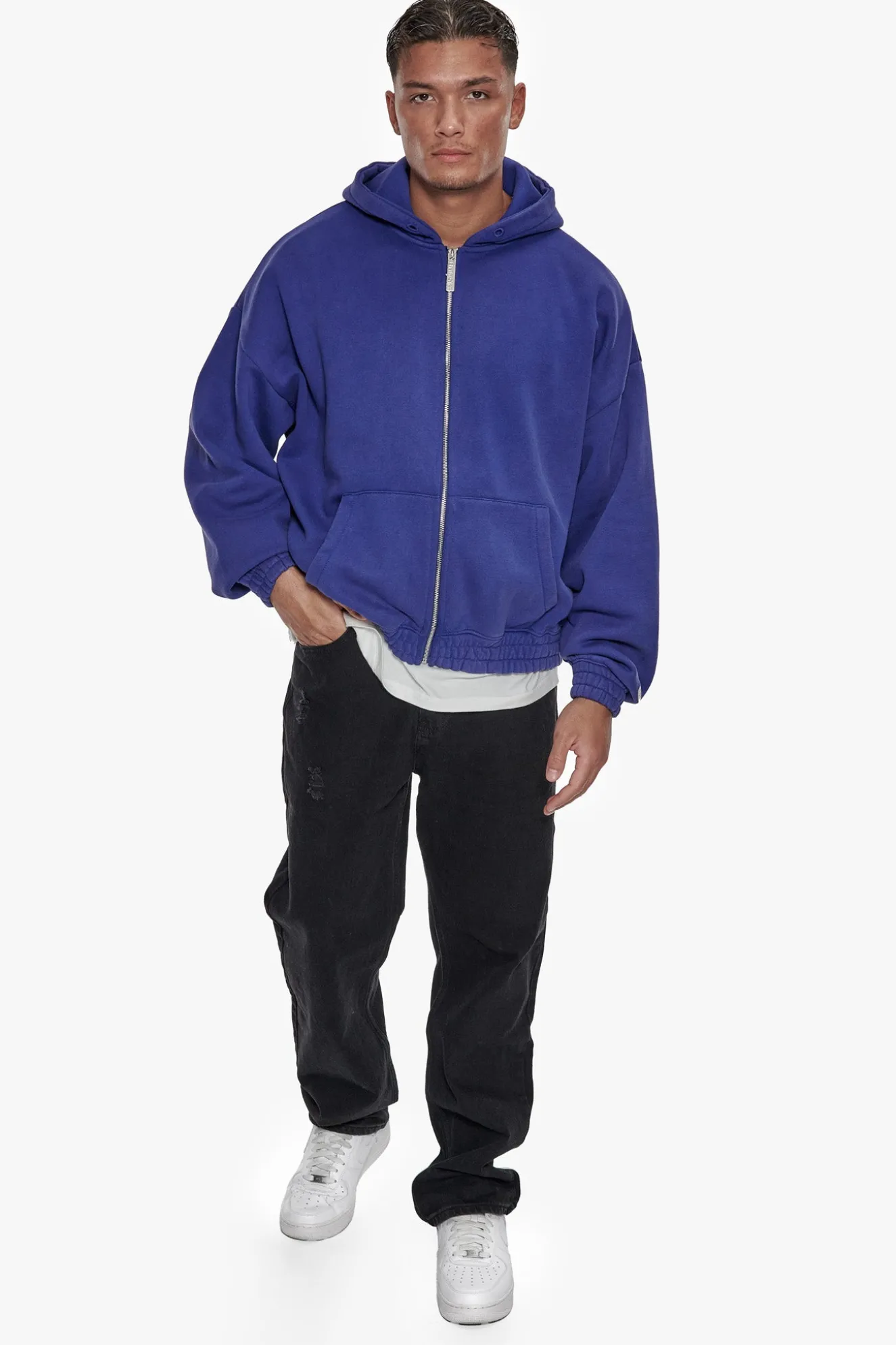 HEAVY OVERSIZE CORD ZIP HOODIE WASHED BLUE