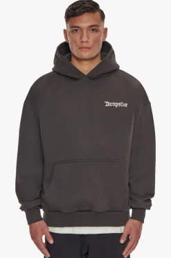 HEAVY OVERSIZE CREW LOVE DOVE HOODIE WASHED BLACK