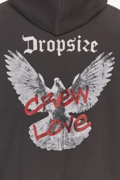 HEAVY OVERSIZE CREW LOVE DOVE HOODIE WASHED BLACK