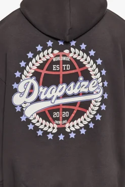 HEAVY OVERSIZE CREW LOVE GLOBE HOODIE WASHED BLACK