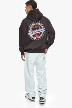 HEAVY OVERSIZE CREW LOVE GLOBE HOODIE WASHED BLACK