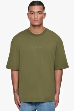 HEAVY OVERSIZE CURVED HD LOGO T-SHIRT OLIVE