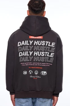 HEAVY OVERSIZE DAILY HUSTLE HOODIE WASHED BLACK
