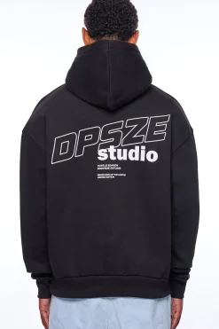 HEAVY OVERSIZE DPSZE HUSTLE HOODIE BLACK