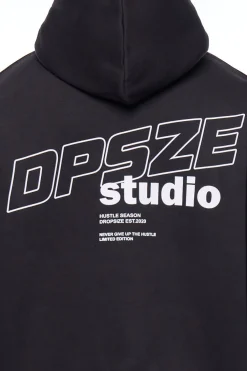 HEAVY OVERSIZE DPSZE HUSTLE HOODIE BLACK