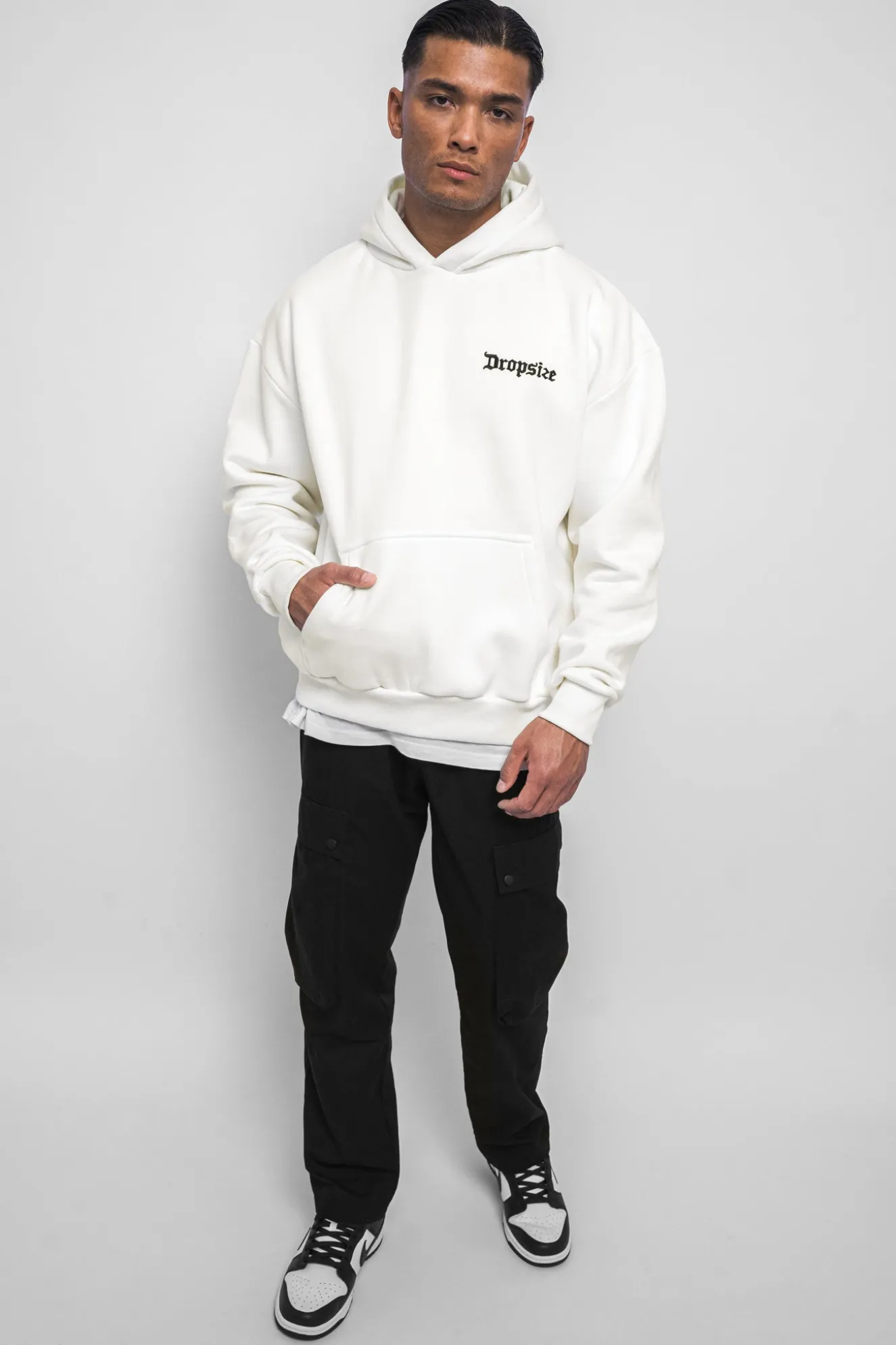 HEAVY OVERSIZE EMBO HOODIE CREAM WHITE