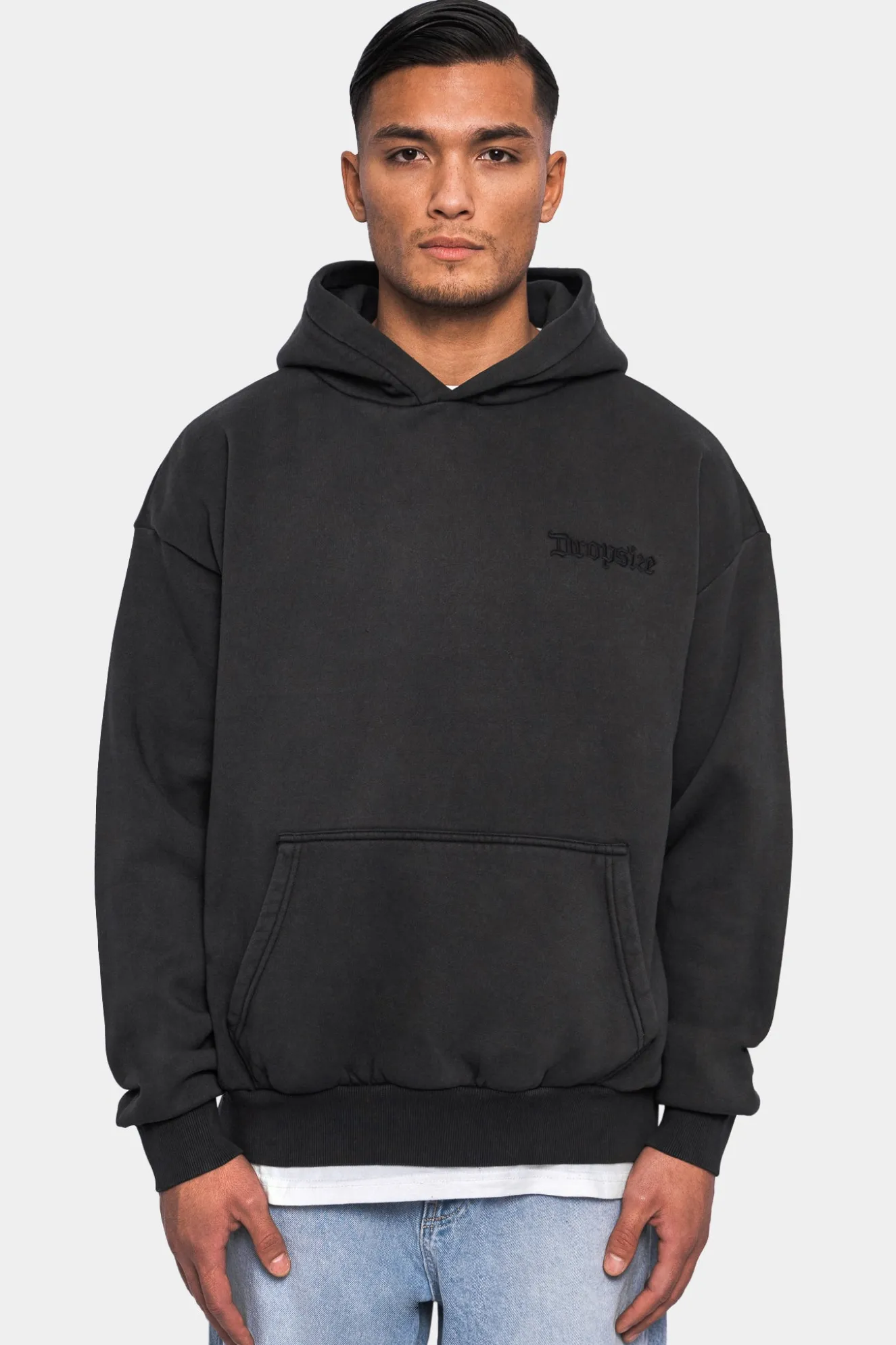 HEAVY OVERSIZE EMBO HOODIE ACID WASHED BLACK