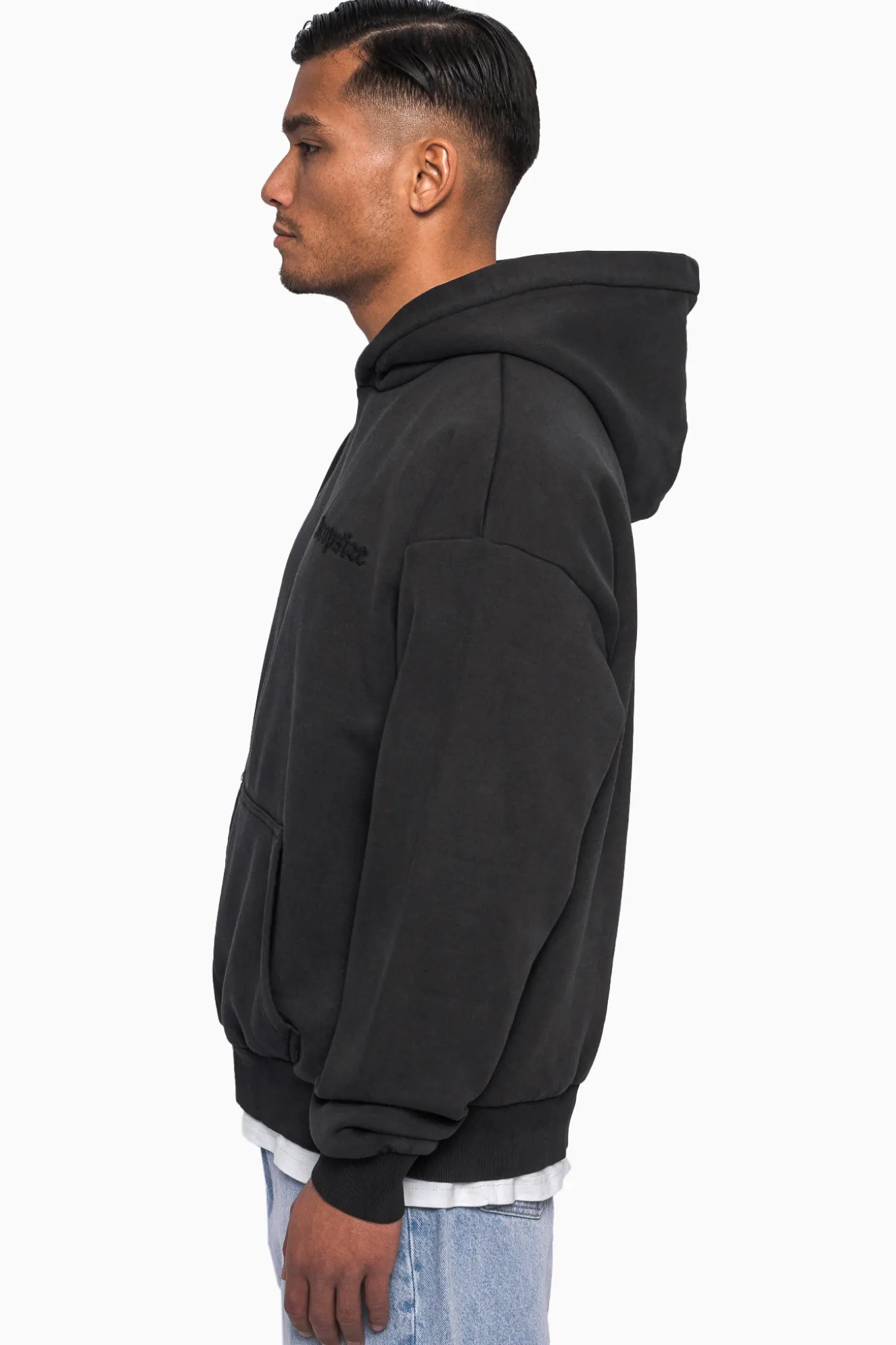 HEAVY OVERSIZE EMBO HOODIE ACID WASHED BLACK