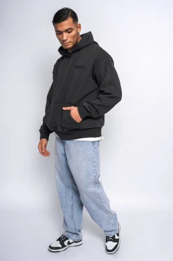 HEAVY OVERSIZE EMBO HOODIE ACID WASHED BLACK